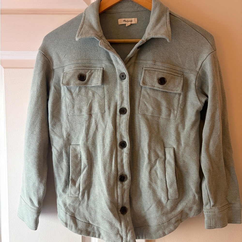 Madewell Sage Green Button-Up Fleece Jacket